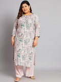 Women Plus Size Baby Pink & Green Printed Kurta with Palazzo