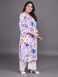 Women Plus Size Mulicolor Floral Pritned Pure Cotton Kurta With Palazzo & Dupatta