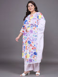 Women Plus Size Mulicolor Floral Pritned Pure Cotton Kurta With Palazzo & Dupatta