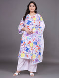 Women Plus Size Mulicolor Floral Pritned Pure Cotton Kurta With Palazzo & Dupatta