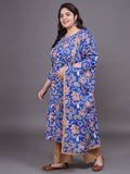 Women Plus Size Blue Floral Pritned Pure Cotton Kurta & Palazzo With Dupatta