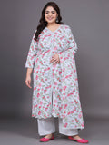 Women Plus Size Floral Pritned Pure Cotton Kurta & Palazzo With Dupatta
