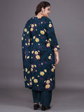 Women Plus Size Navy Floral Printed Kurta & Palazzo With Dupatta