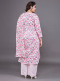 Women Plus Size Pink Floral Pritned Pure Cotton Kurta & Palazzo With Dupatta
