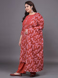Women Plus Size Maroon Pritned Pure Cotton Kurta & Palazzo with Dupatta