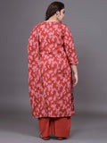 Women Plus Size Maroon Pritned Pure Cotton Kurta & Palazzo with Dupatta