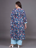Women Plus Size Multicolor Pritned Pure Cotton Kurta & Palazzo with Dupatta