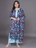 Women Plus Size Multicolor Pritned Pure Cotton Kurta & Palazzo with Dupatta