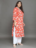 Women Plus Size Orange Floral Printed Pure Cotton Kurta & Palazzo with Dupatta