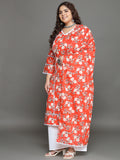 Women Plus Size Orange Floral Printed Pure Cotton Kurta & Palazzo with Dupatta