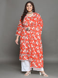 Women Plus Size Orange Floral Printed Pure Cotton Kurta & Palazzo with Dupatta