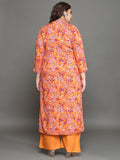 Women Plus Size Orange Floral Printed Pure Cotton Kurta & Palazzo