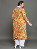 Women Plus Size Yellow Floral Printed Pure Cotton Kurta Palazzo with Dupatta