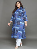 Women Plus Size Blue Printed Pure Cotton Kurta & Palazzo