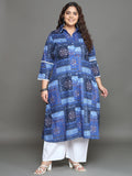 Women Plus Size Blue Printed Pure Cotton Kurta & Palazzo