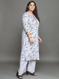Women Plus Size Grey Printed Pure Cotton Kurta & Palazzo with Dupatta