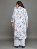 Women Plus Size Grey Printed Pure Cotton Kurta & Palazzo with Dupatta