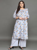 Women Plus Size Grey Printed Pure Cotton Kurta & Palazzo with Dupatta