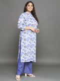 Women Plus Size Multicolor Printed Pure Cotton Kurta & Palazzo with Dupatta