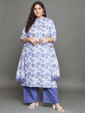 Women Plus Size Multicolor Printed Pure Cotton Kurta & Palazzo with Dupatta