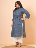 Women Indigo Striped Pure Cotton Shirt Style Kurta with Palazzo