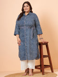 Women Indigo Striped Pure Cotton Shirt Style Kurta with Palazzo