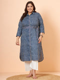 Women Indigo Striped Pure Cotton Shirt Style Kurta with Palazzo