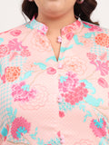 Women Plus Size Cotton Satin Peach Floral Printed Kurta with Palazzo