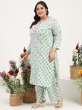 Women Plus Size Pure Cotton Green Floral Printed Kurta with Palazzo