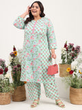 Women Plus Size Pure Cotton Green Floral Printed Kurta with Palazzo