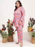 Women Plus Size Multicolor Cotton Satin Full Sleeves Tunic with Trouser Co-ord Set