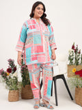 Women Plus Size Cotton Satin Abstract Printed Tunic with Trouser Co-ords