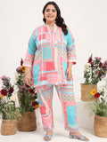 Women Plus Size Cotton Satin Abstract Printed Tunic with Trouser Co-ords