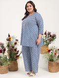 Women Plus Size Pure Cotton Blue Striped Tunic with Palazzo Co-ord Set
