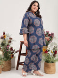 Women Plus Size Pure Cotton Navy Blue Shirt with Palazzo Co-ord Set