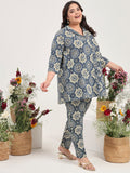 Women Plus Size Pure Cotton Multicolor Printed Tunic with Trouser Co-ord Set