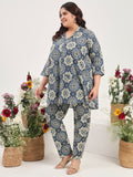 Women Plus Size Pure Cotton Multicolor Printed Tunic with Trouser Co-ord Set