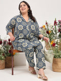 Women Plus Size Pure Cotton Multicolor Printed Tunic with Trouser Co-ord Set