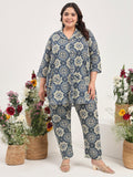 Women Plus Size Pure Cotton Multicolor Printed Tunic with Trouser Co-ord Set
