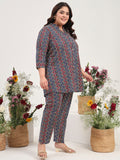 Women Plus Size Pure Cotton Zigzag Printed Tunic with Trouser Co-ords