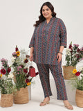 Women Plus Size Pure Cotton Zigzag Printed Tunic with Trouser Co-ords