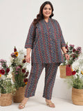 Women Plus Size Pure Cotton Zigzag Printed Tunic with Trouser Co-ords
