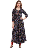 Women Rayon Black Floral Printed A-Line Kurta