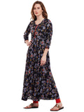 Women Rayon Black Floral Printed A-Line Kurta