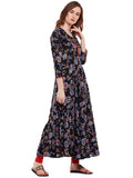 Women Rayon Black Floral Printed A-Line Kurta