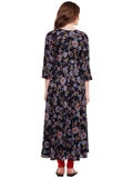Women Rayon Black Floral Printed A-Line Kurta