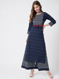 Women Pure Cotton Indigo Printed Kurta with Palazzo
