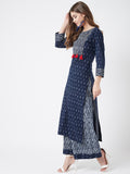 Women Pure Cotton Indigo Printed Kurta with Palazzo