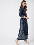 Women Pure Cotton Indigo Printed Kurta with Palazzo