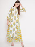 Women White Floral Printed Pure Cotton Kurta with Palazzo